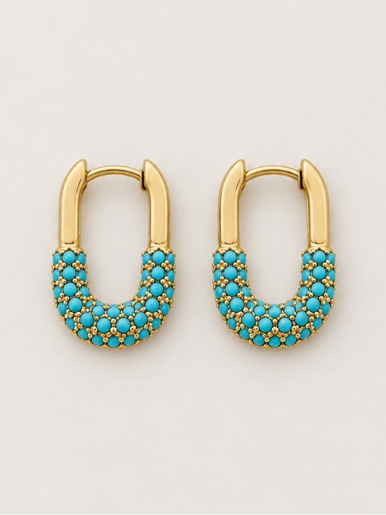 Anthropologie Jewelry - New! Turquoise Gold Huggie Hoop Boho Western Earrings NWOT